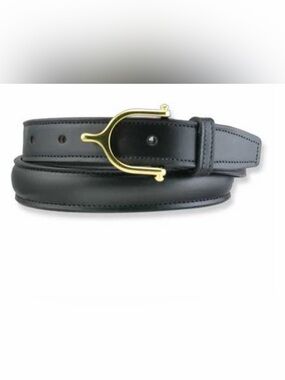 Women’s Equestrian Black Leather Belt with Gold Buckle